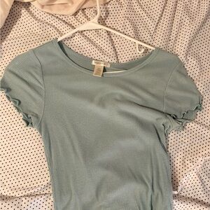 Bozzolo Light Blue Ribbed Scoop Neck Short Sleeve Tee